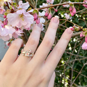 Cherry blossom flower ring with padparadscha sapphires 