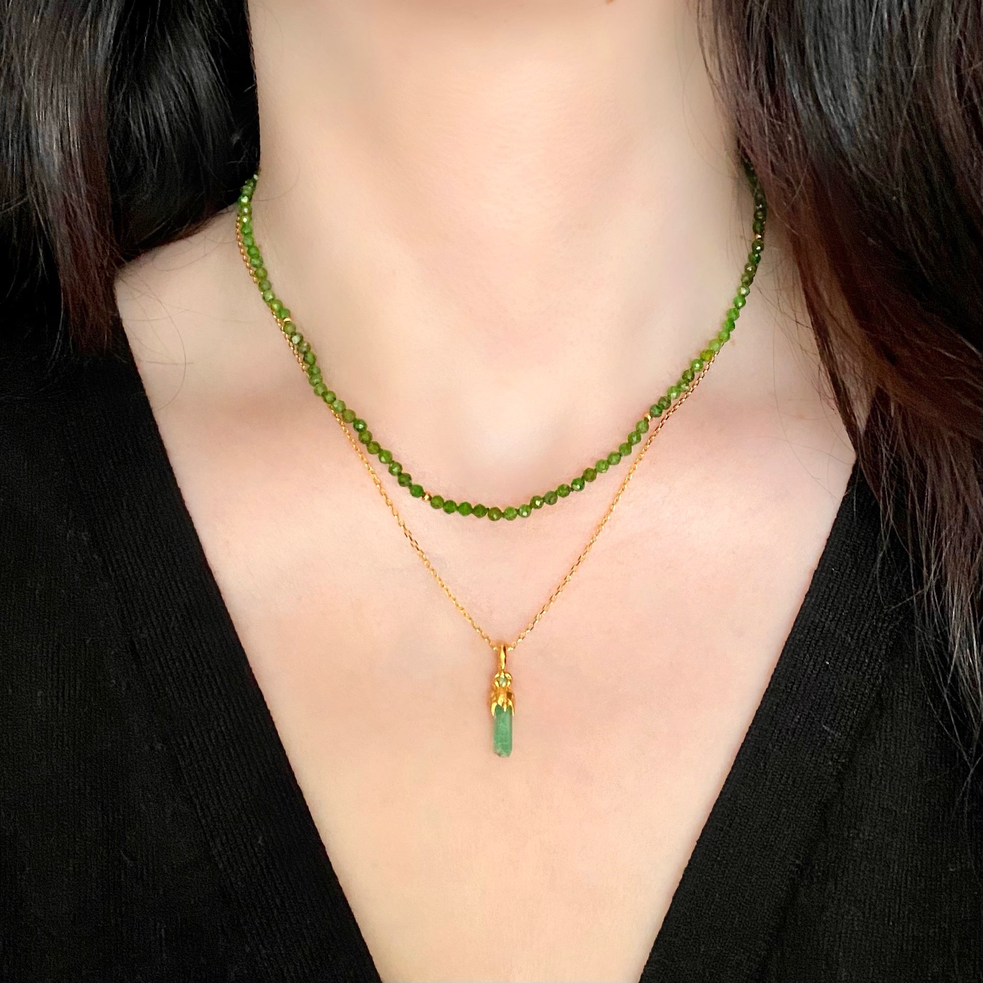 Raw emerald point necklace by Vivienne Benz