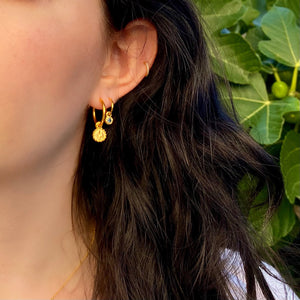 Gold hoop earrings with champagne sapphires 